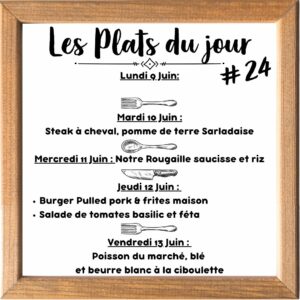 Plat du jour (sauf le samedi, uniquement le midi)