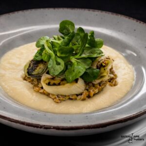 Risotto de petit épeautre, poireaux et crème de céleri