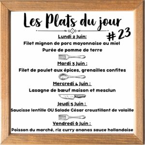 Plat du jour (sauf le samedi, uniquement le midi)