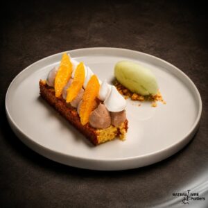 Pain d’orange sicilien, crème diplomate au chocolat