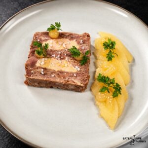 Pressé de canard au foie gras et coings confits