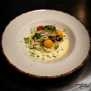 Risotto de fregola sarda, fenouil braisé et tomates cerises confites