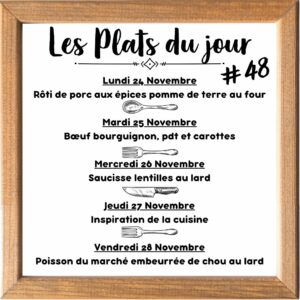 Plat du jour (sauf le samedi, uniquement le midi)