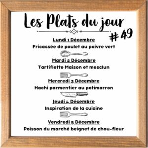 Plat du jour (sauf le samedi, uniquement le midi)